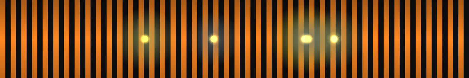 The Fingerboard design: equal width amber and black stripes instead of key shapes, with a glowing dot on each of the five held notes.
