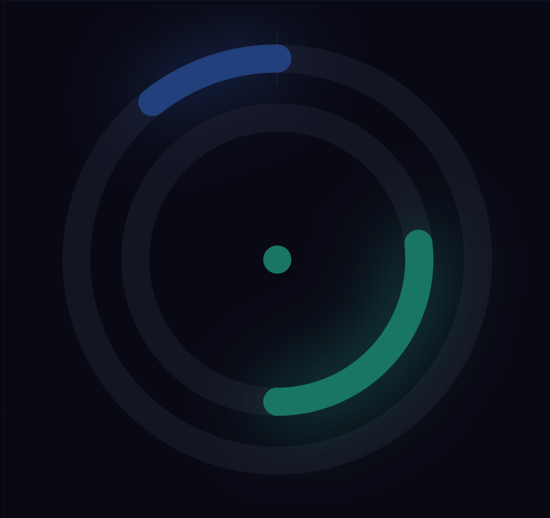 The PB / Mod module in Radial style: two concentric arcs around a centre dot, blue for pitch bend and green for modulation.